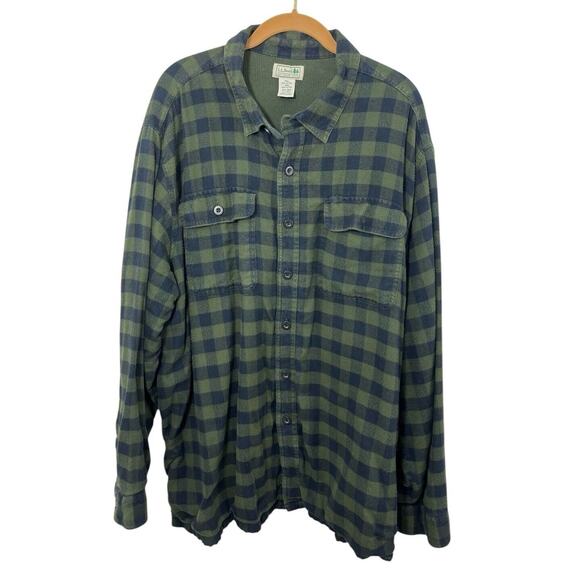 LL BEAN Check Plaid Flannel Shirt Thermal Lining Men's XXL Green Black Shacket - Picture 1 of 6